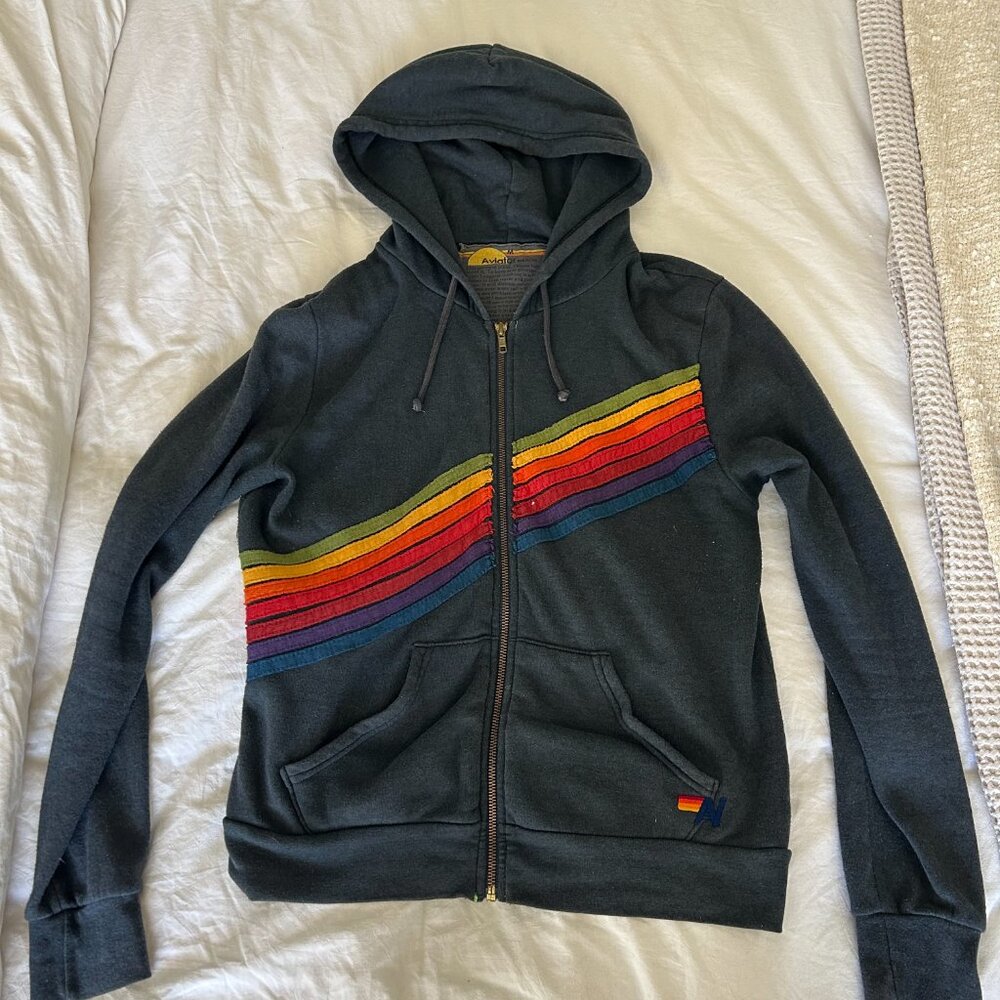 Aviator Nation Women's Disco Stitch 7 Hoodie- Charcoal
